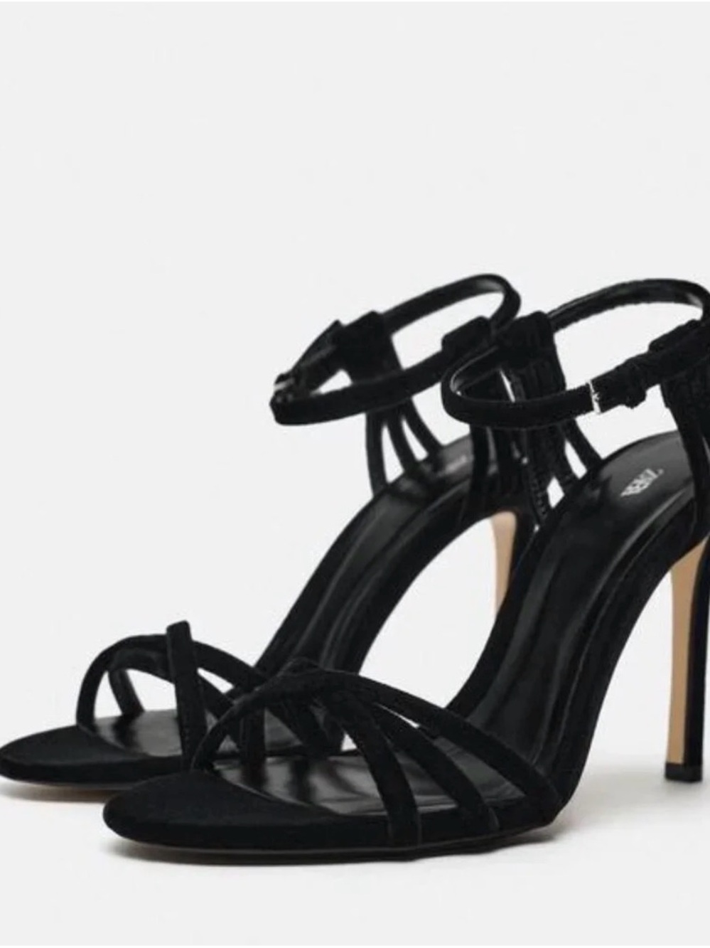 Zara Black Velvet Strappy Stiletto Sandals